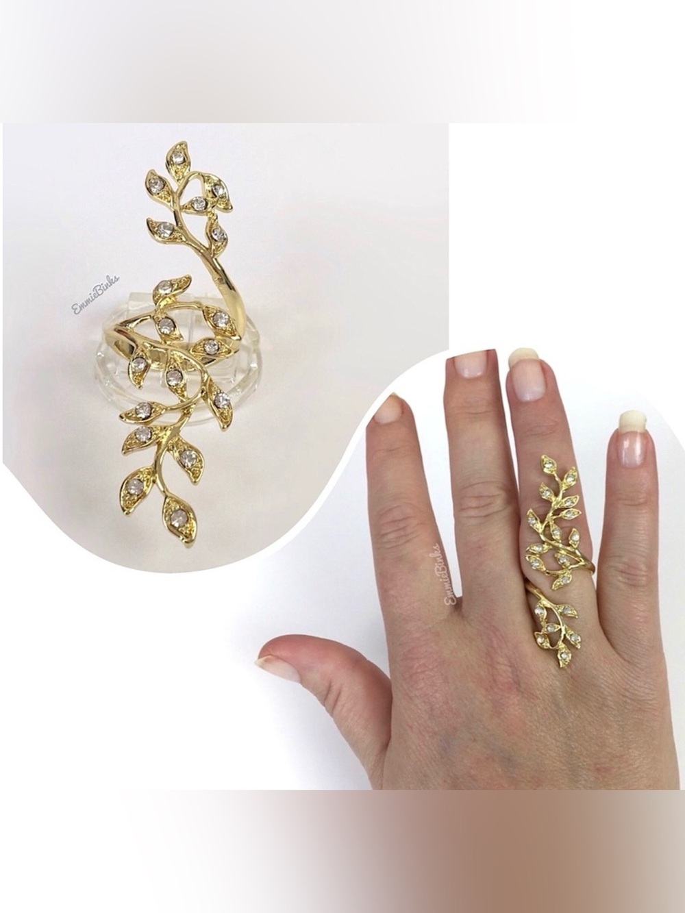 💥3/$28 Bohemian Rhinestone Accented Leaf Statement Ring ~ Olive Branch Vine - Picture 4 of 11